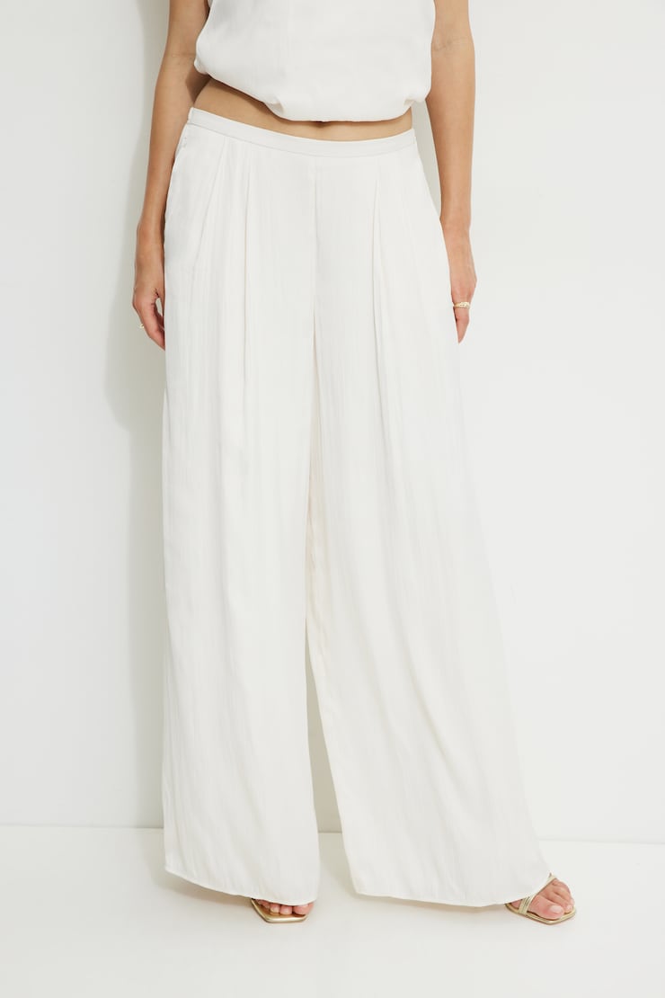 Crinkle Satin Wide Leg Pants Sea Salt Off White large
