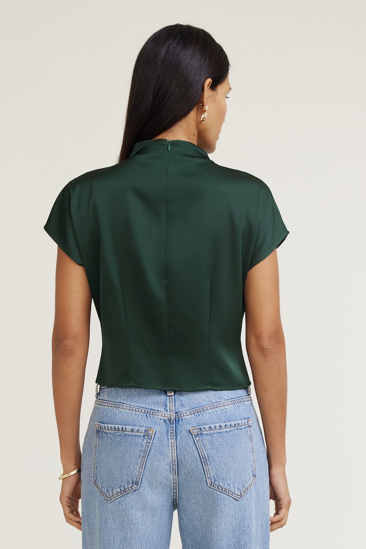 Ella Layered Satin Blouse Scarab Green large