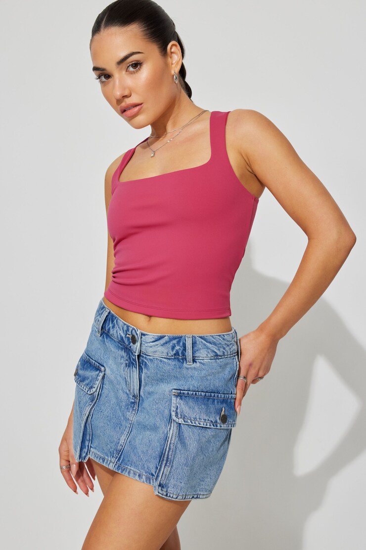 Denim Cargo Skort, Edith Blue, large