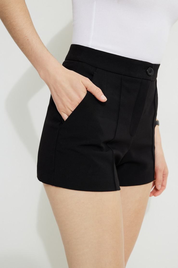 High-Rise Pintuck Shorts Jet Black large