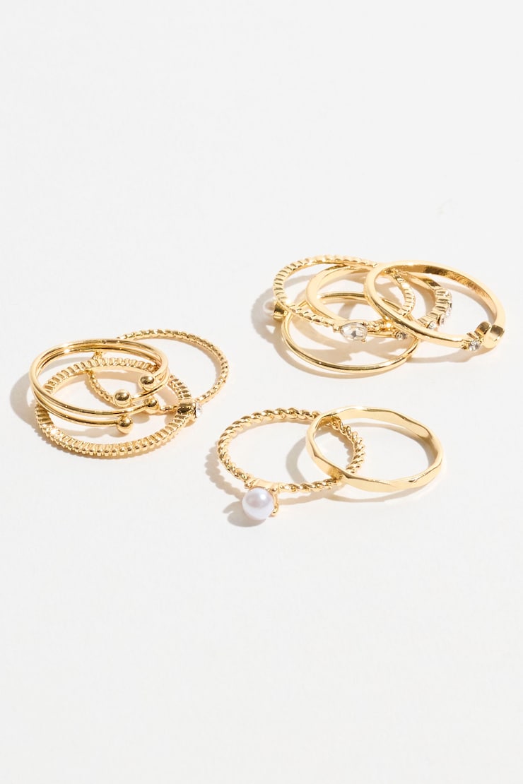 9-Pack Mini Pearl & Gem Rings Off-White & Gold large