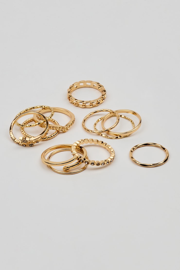 Set of 9 Star Gem Clean Rings, Clear/Gold, large