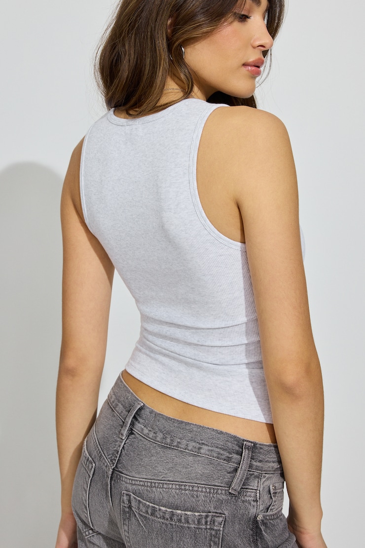 Scoop Neck Ribbed Tank Top, Spring Grey Mix, large