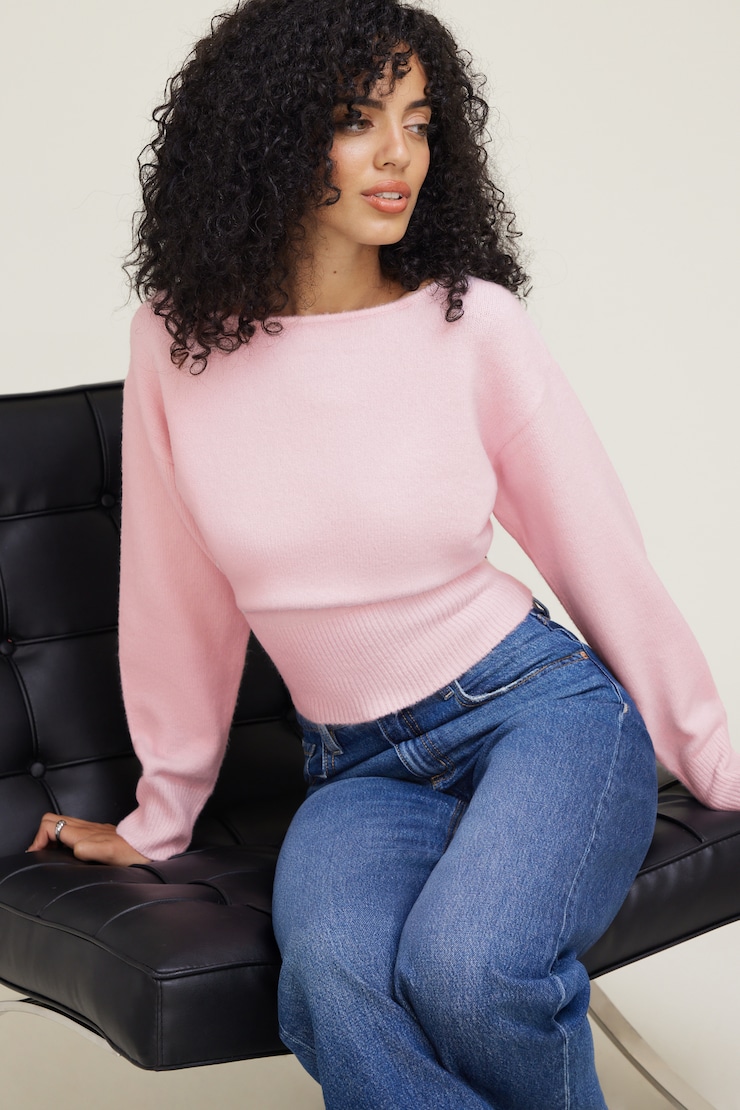 Juliet Cinched Boat Neck Sweater Parfait Pink large