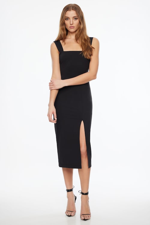 Lota Sculpt Square Neck Midi Dress Black | Dynamite Lota Sculpt Square Neck Midi Dress Black | Dynamite
