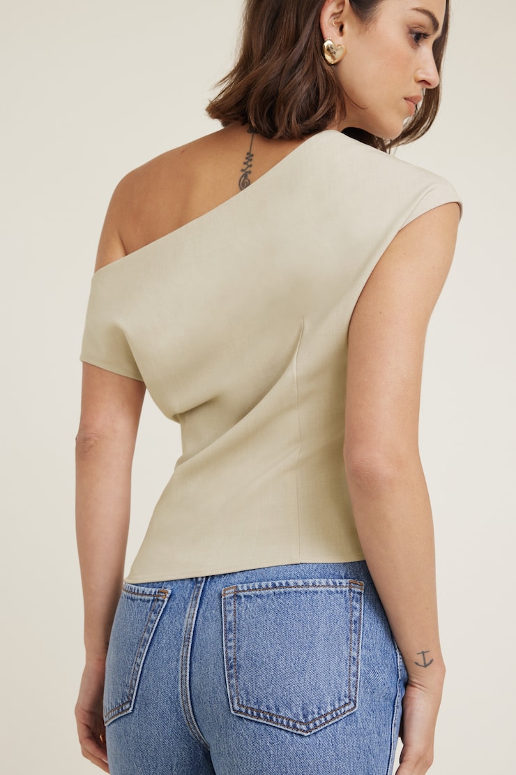 Draped Off Shoulder Top Simply Taupe large