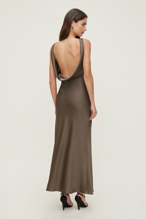 Nora Satin Maxi Slip Dress - Dynamite - Brown - Women Clothing