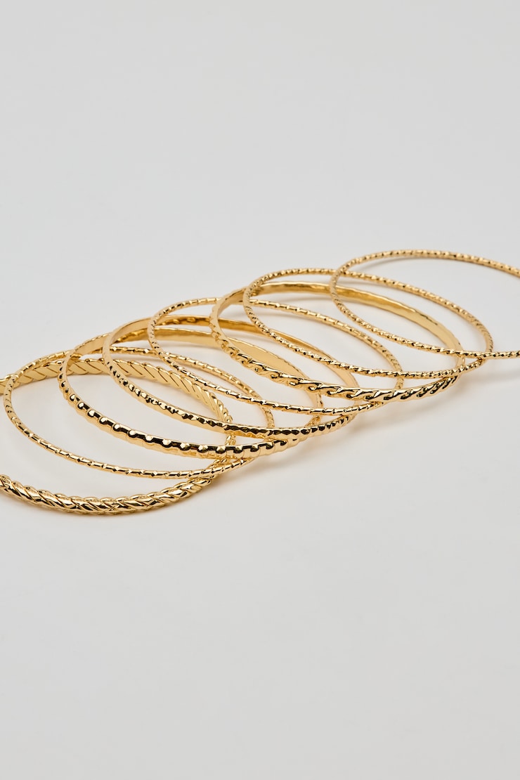 Set of 11 Textured Bangles, Gold, large