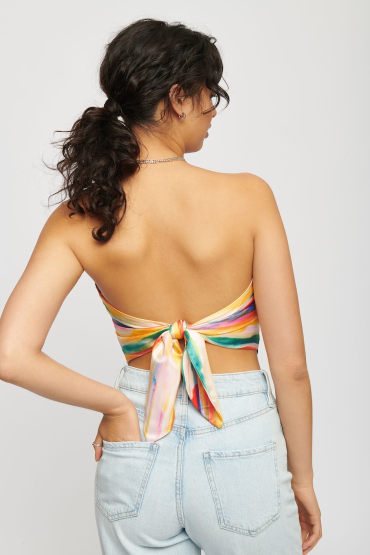 Jaden Satin Scarf Top Multi Color Stripes large