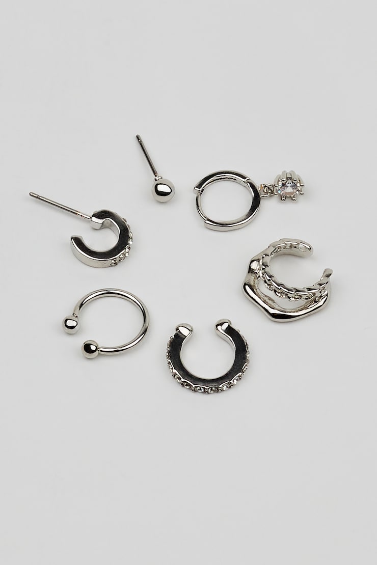 6 Pack Party Cluster Earrings, Clear/Silver, large