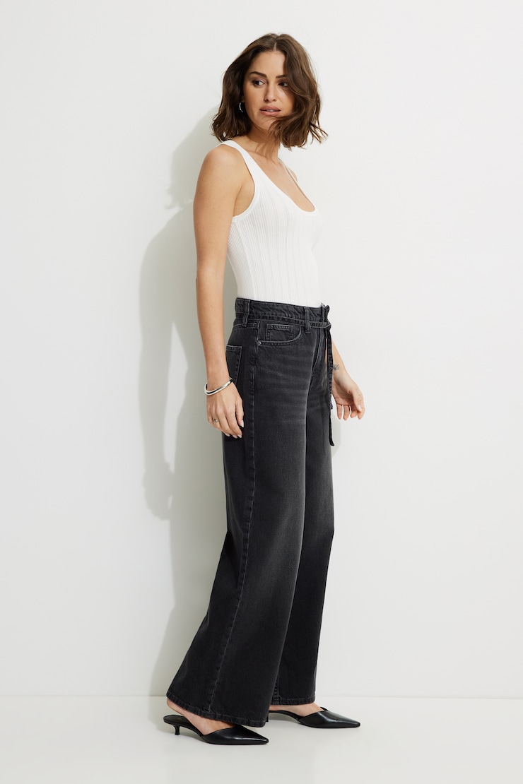 Baggy Drawstring Jeans Medium Dark Black / Castle Rock large