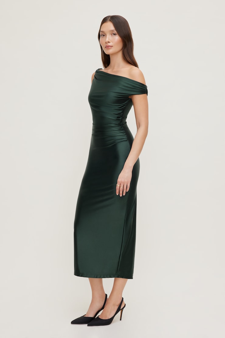 Jayde Stretch Satin Maxi Dress Satin Scarab Green large