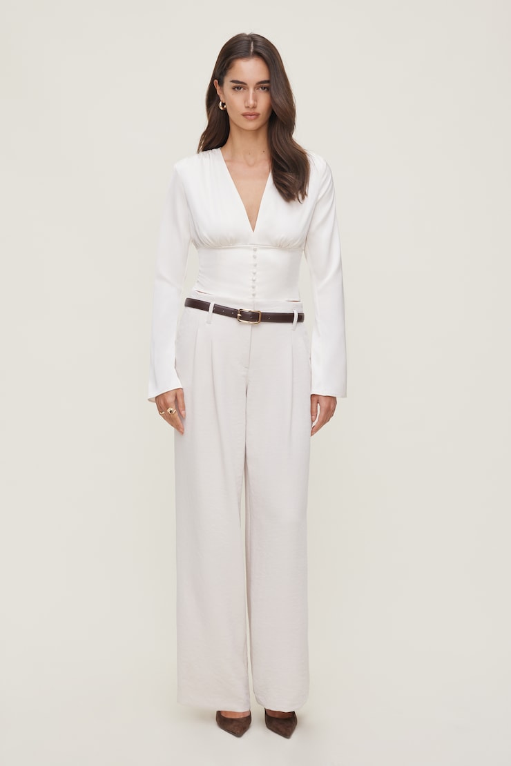 Draped V Neck Satin Blouse