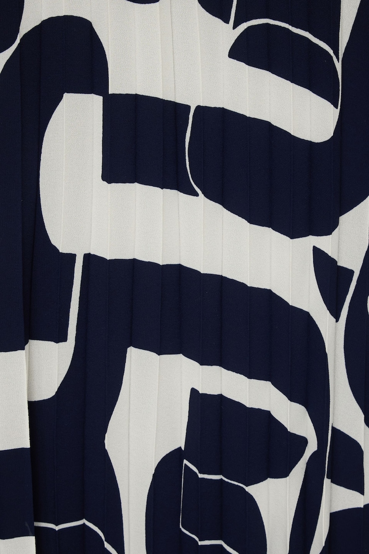 Laure Pleated Chiffon Maxi Skirt  Navy & Cream Abstract large