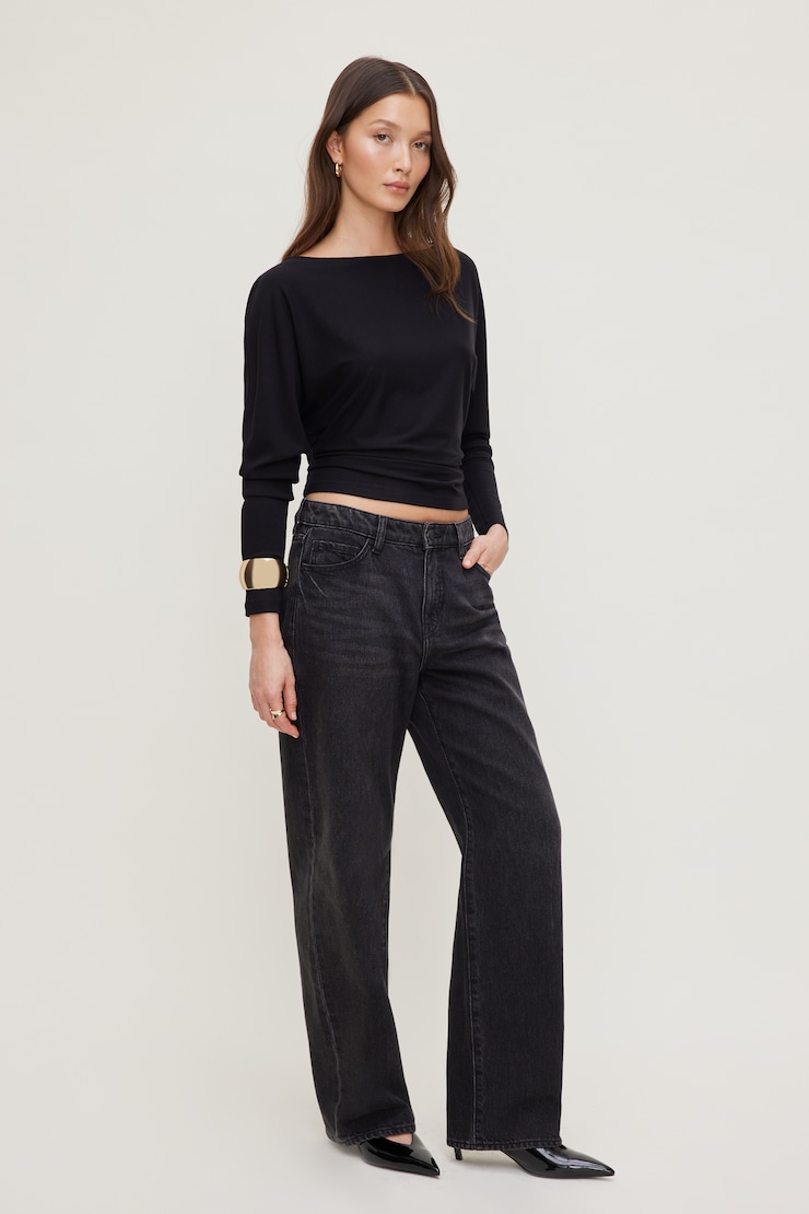 Mika Mid Rise Relaxed Straight Leg Jeans Dark Black / Gunnison large
