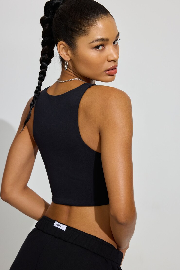Seamless Ruched Tank Top, Jet Black, large