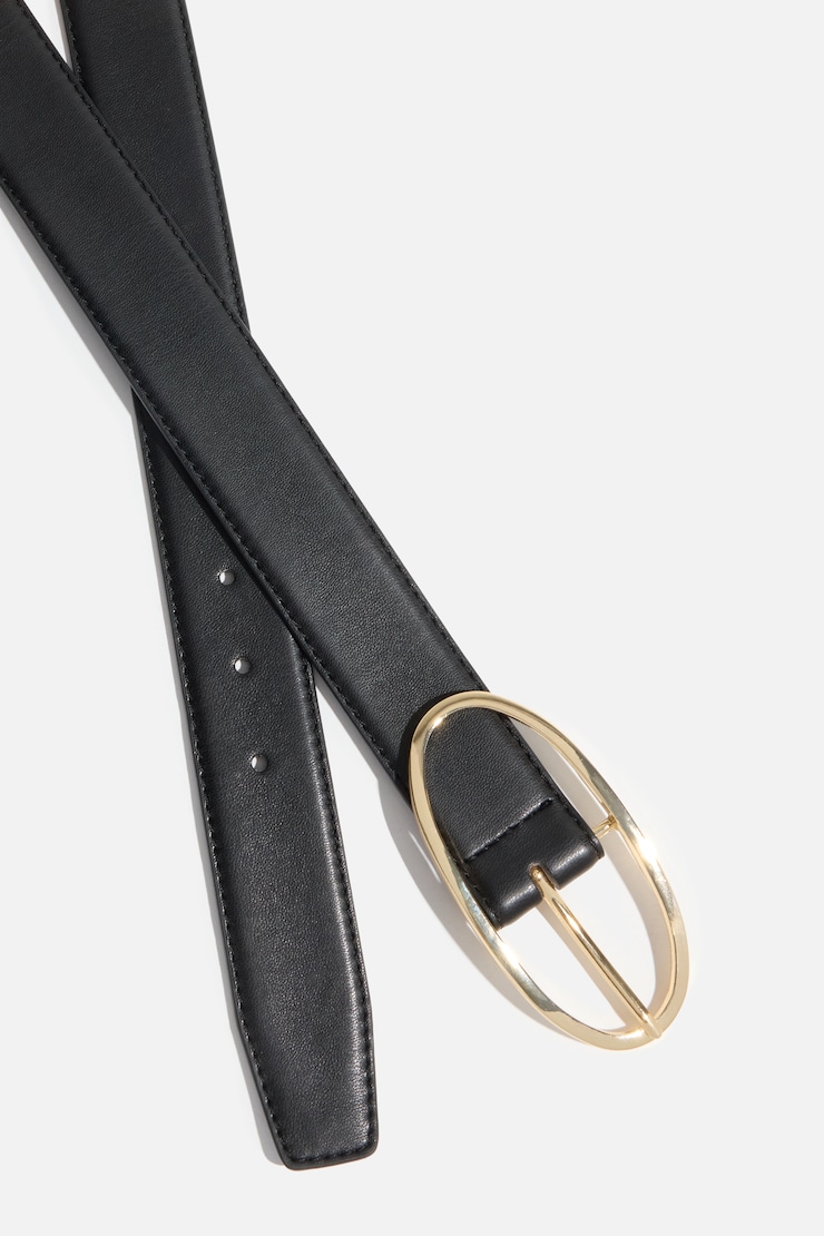 Oval Slim Faux Leather Belt Black / Gold large