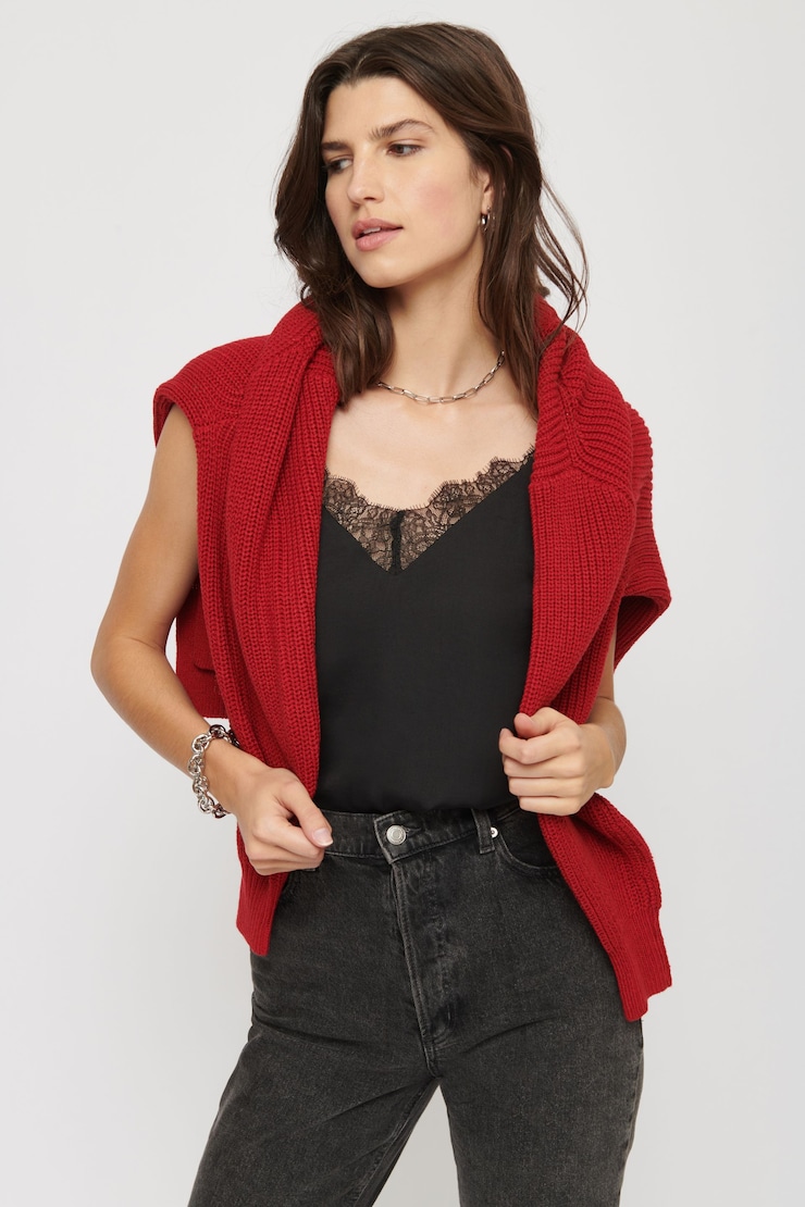 V-Neck Cami with Lace Trim Jet Black large