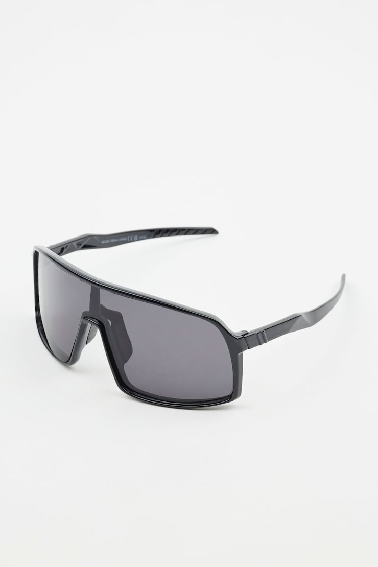 Oversized Racer Sunglasses, Black/Smoke, large