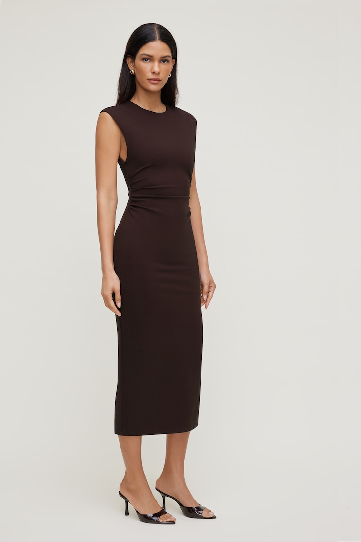 Crewneck Ponte Midi Dress Cherry Lacquer Burgundy large