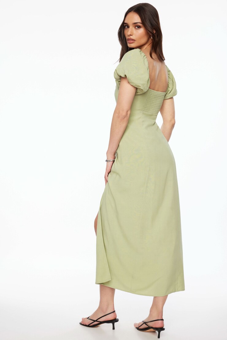 Puff Sleeve Linen Maxi Dress Lily Leaf Green large