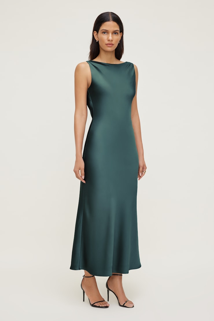 Nora Satin Maxi Slip Dress Atlantic Green large