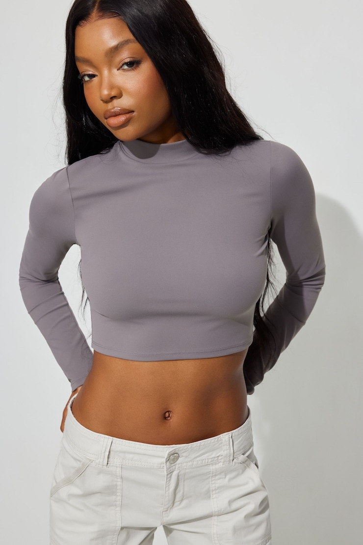 Long Sleeve Open Back Top Gray | Garage
