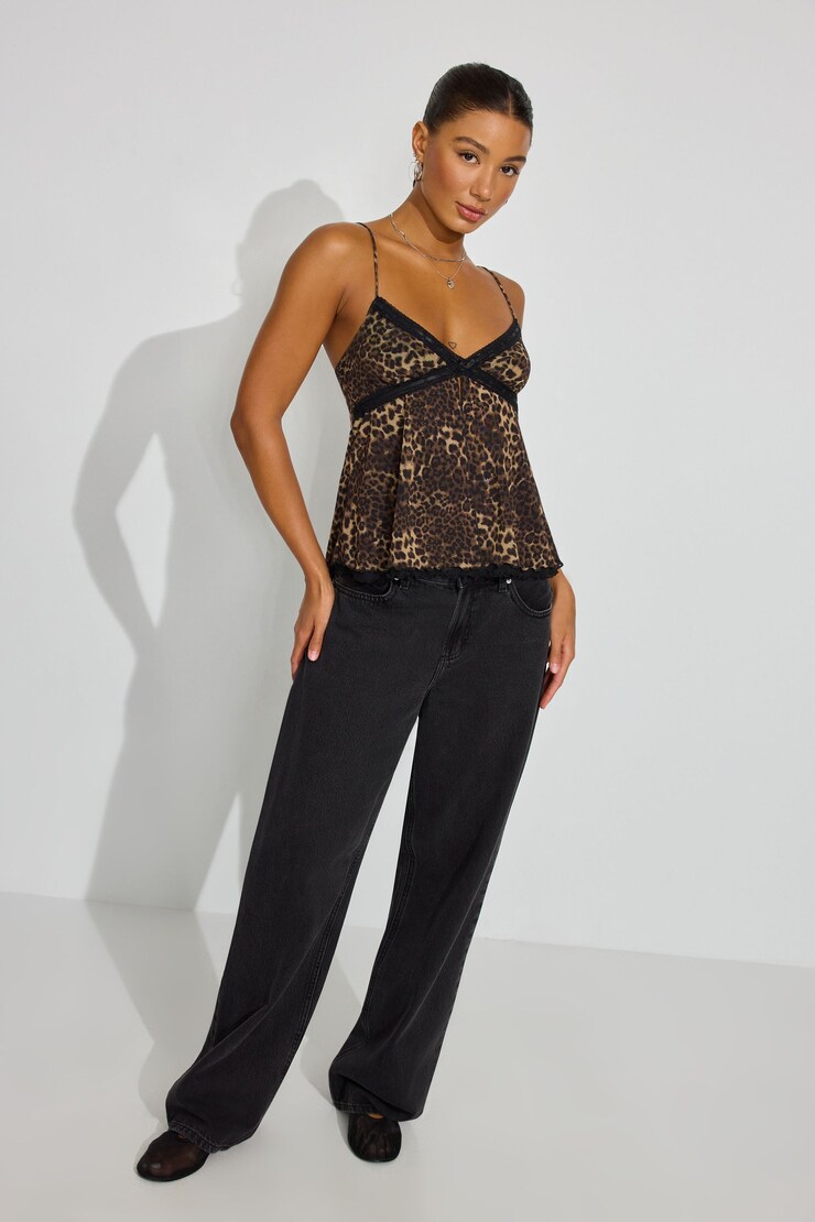 Lace Trim Flyaway Cami Top, Small Cheetah Print, large