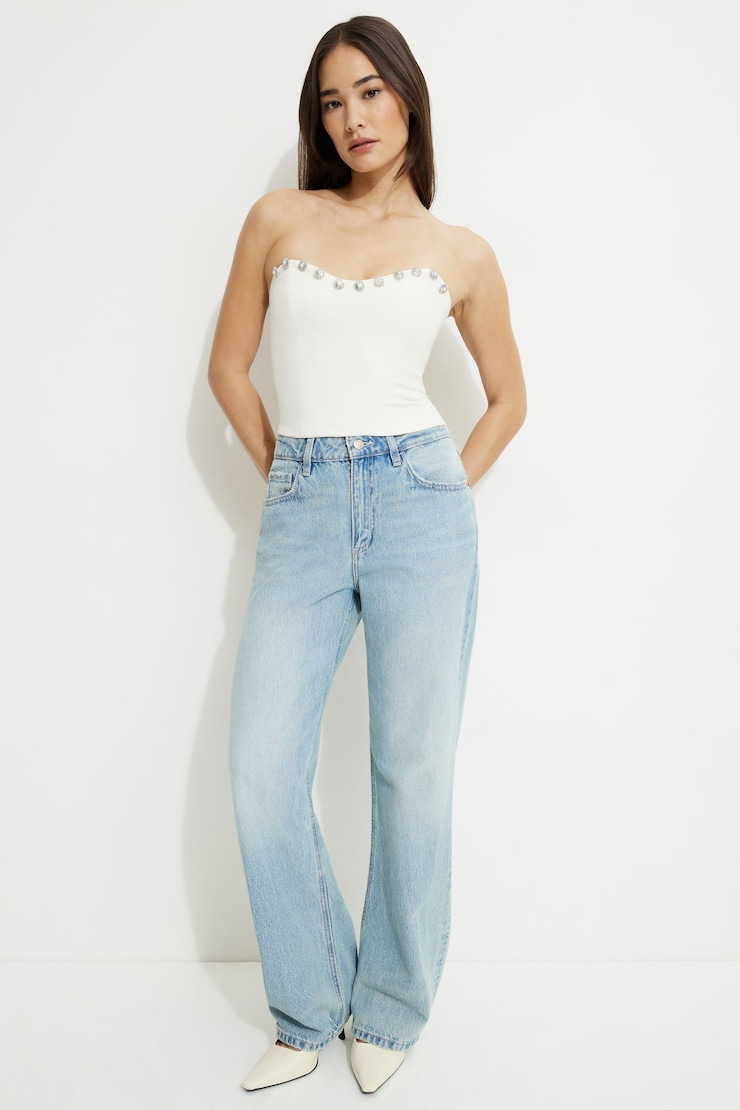 Embellished Corset Tube Top Sea Salt large
