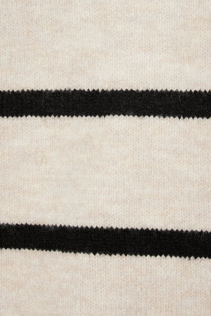 V-Neck Polo Sweater Oatmeal Mix Stripe large