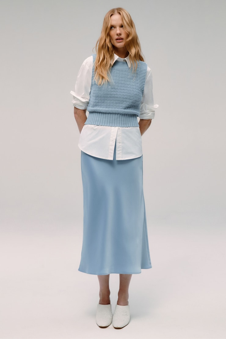 Melody Satin Slip Midi Skirt Ashley Blue large