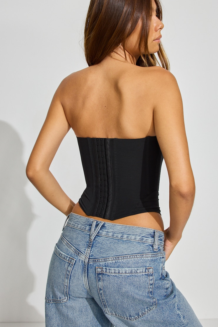 Mesh Longline Tube Corset, Jet Black, large