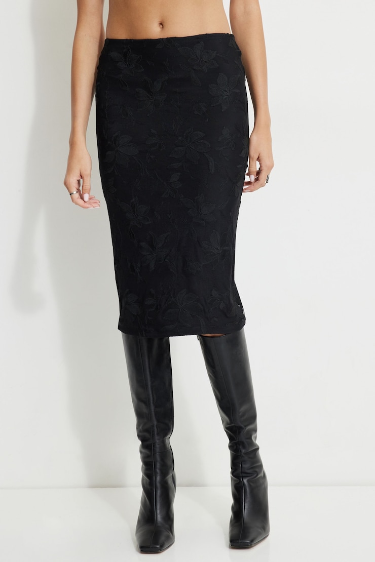 Alana Embroidered Midi Skirt Jet Black large