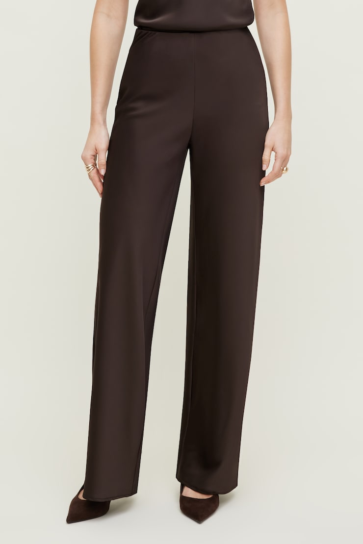 Izzy Wide Leg Satin Pants Java Brown large