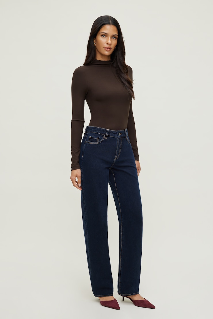 Mock Neck Long Sleeve Top Java Brown large