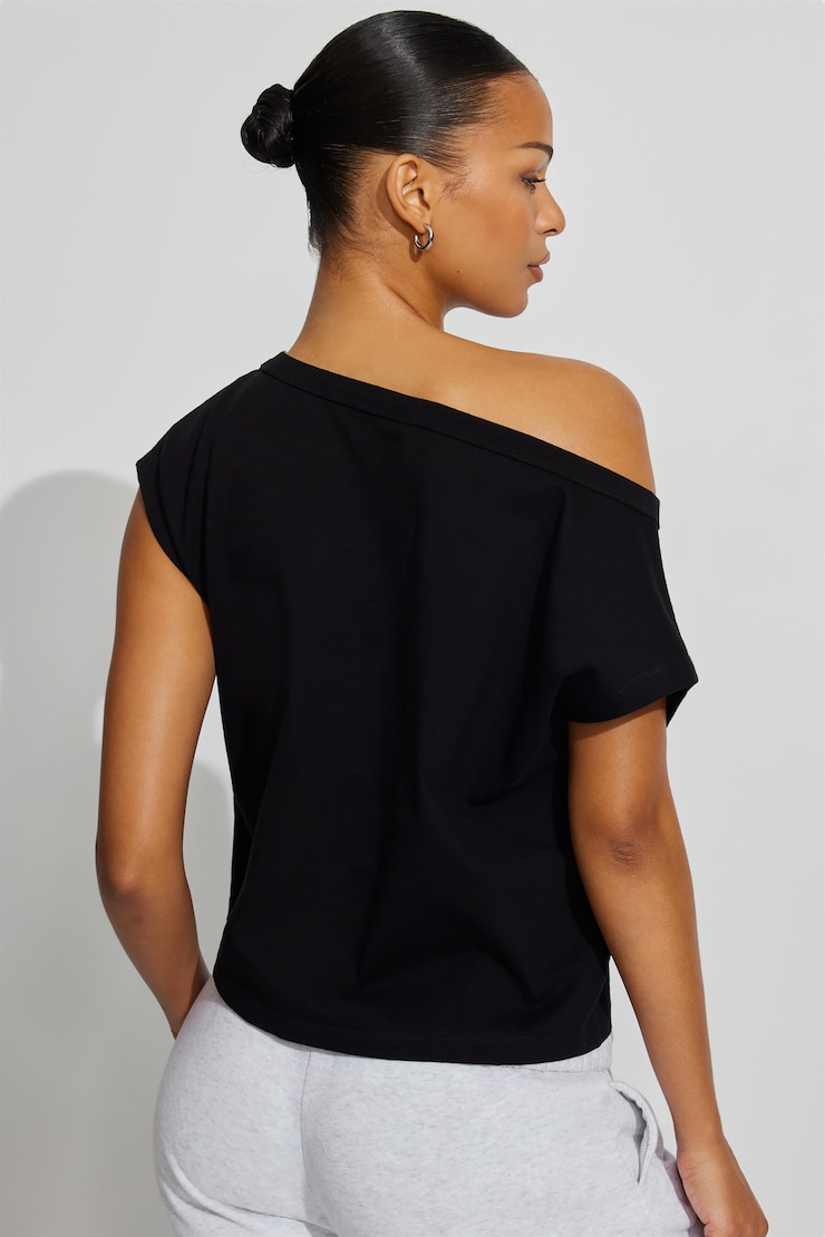 Wide Asymmetric T-Shirt, Jet Black, large