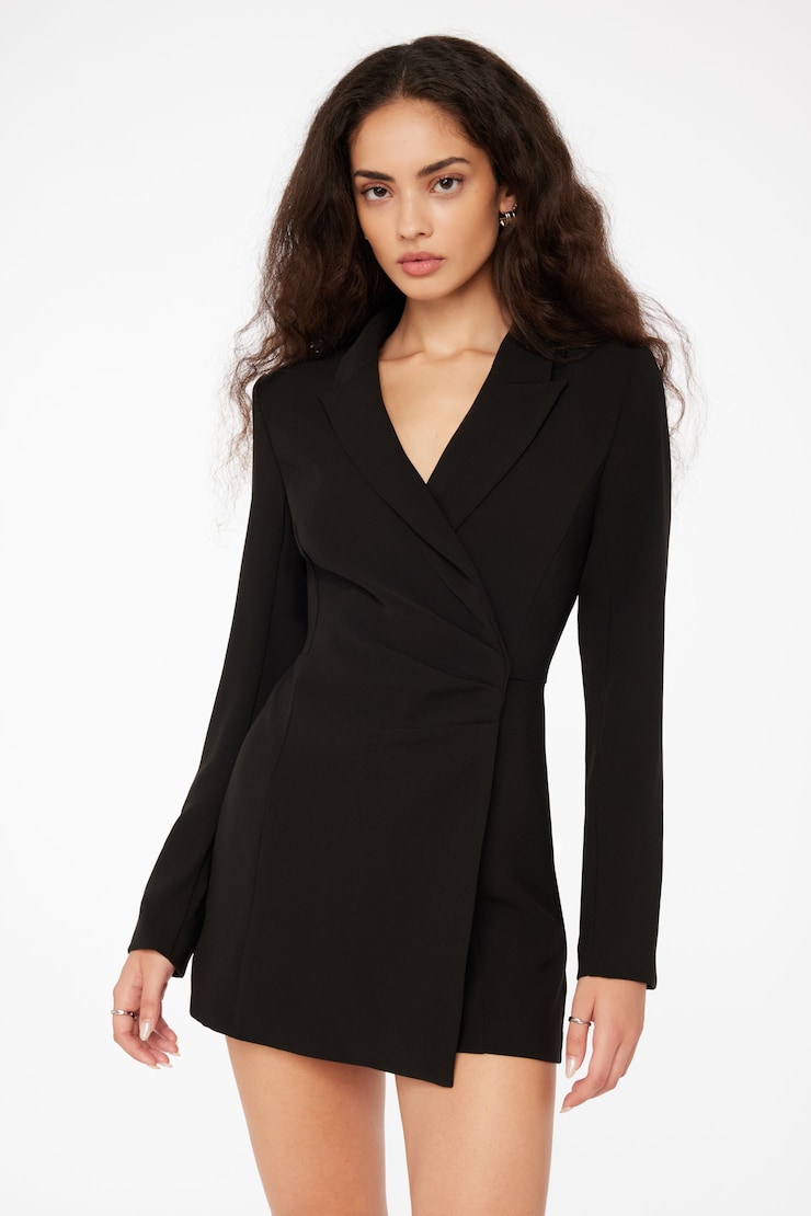 Maggie Long Sleeve Blazer Romper With Pleats