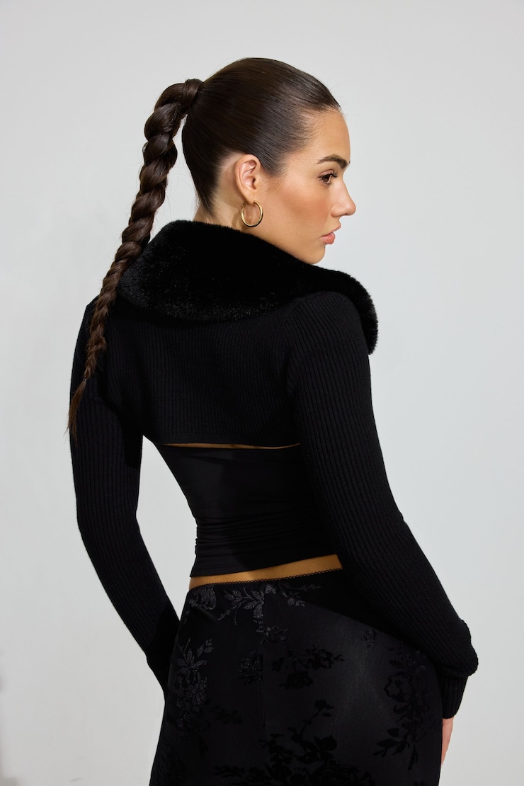 Faux Fur Shrug, Jet Black, large