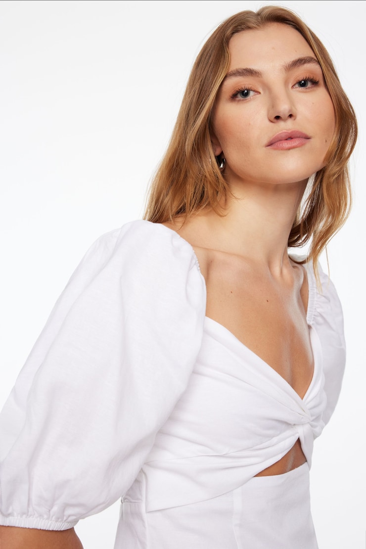 Paloma Puff Sleeve Twist Front Mini Dress Bright White large