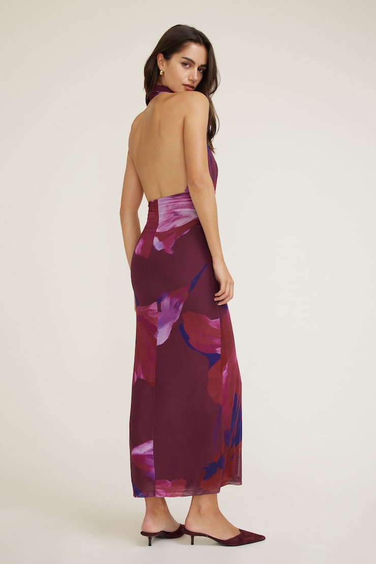 Robe maxi en maille à col châle licou Éclosion mauve large