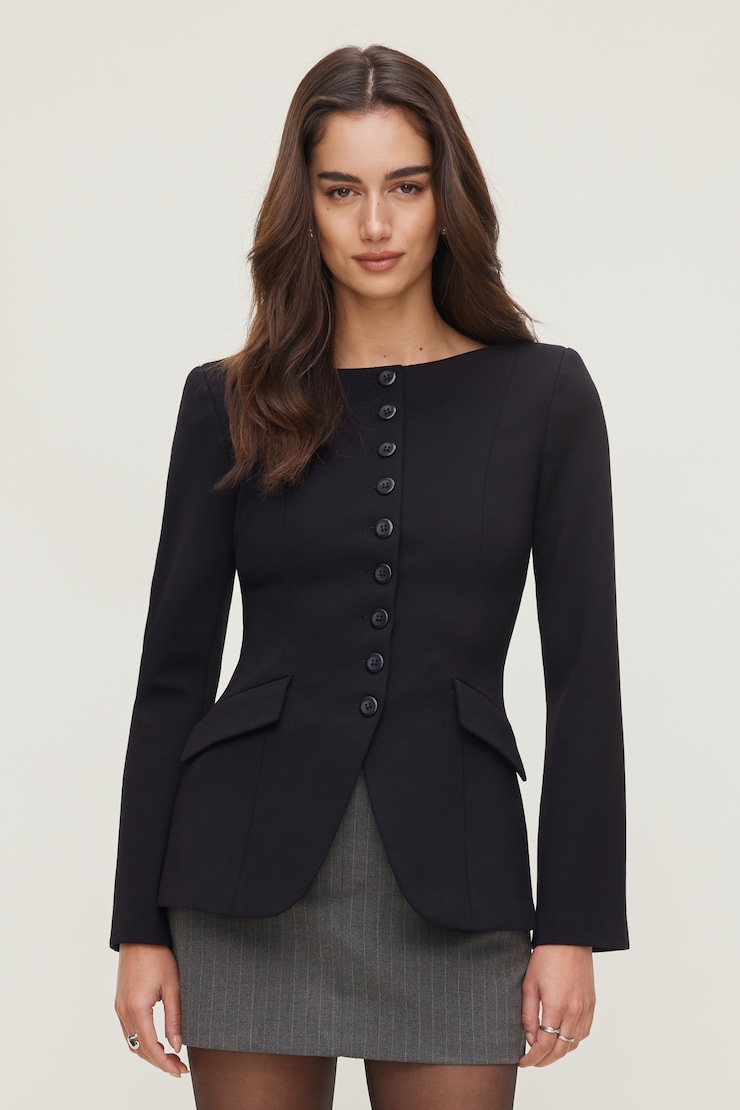 Boat Neck Ponte Blazer Jet Black large