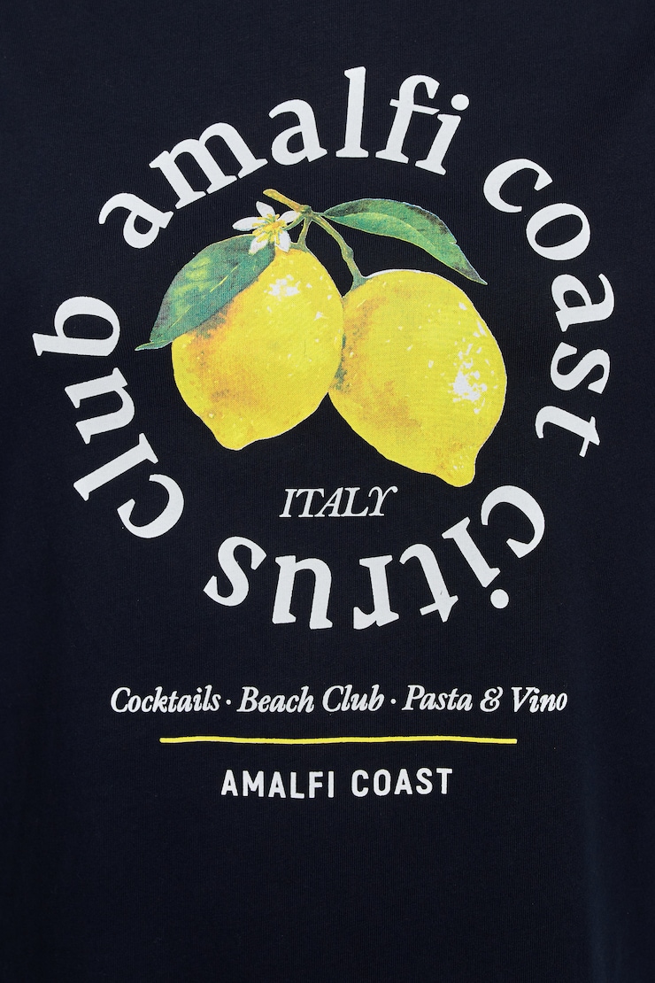 Oversized Boyfriend Tee, Mariana Blue with "Amalfi Coast" Art , large