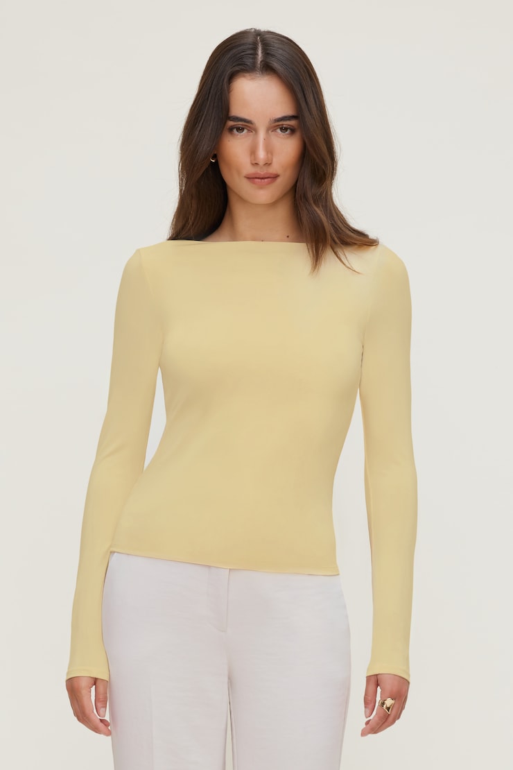 Nola Sculpt Long Sleeve Top Pale Yellow large