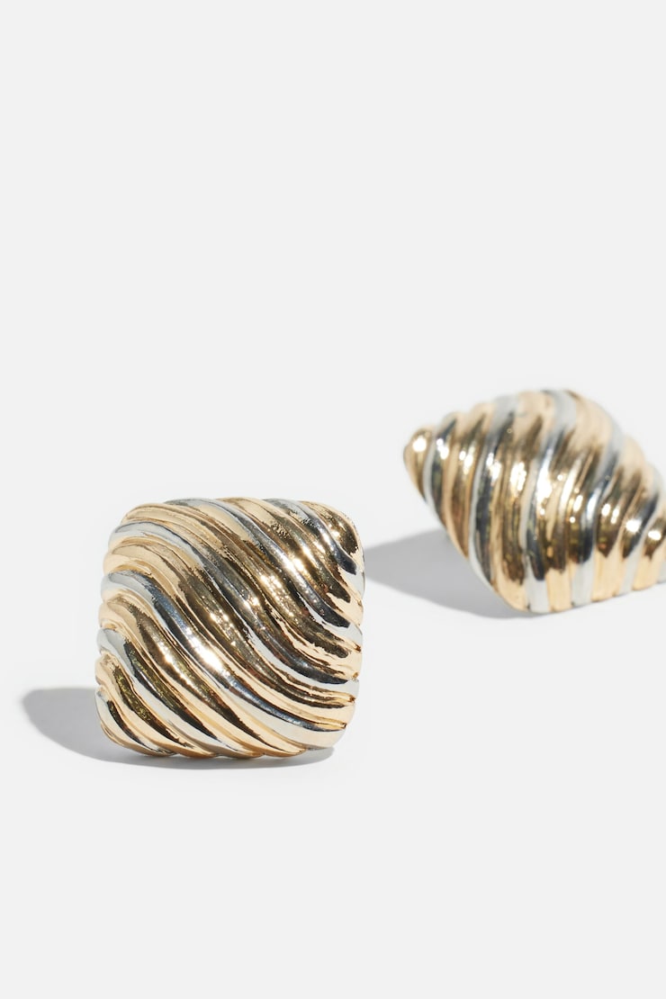 2-Tone Square Button Earrings Gold/Silver large