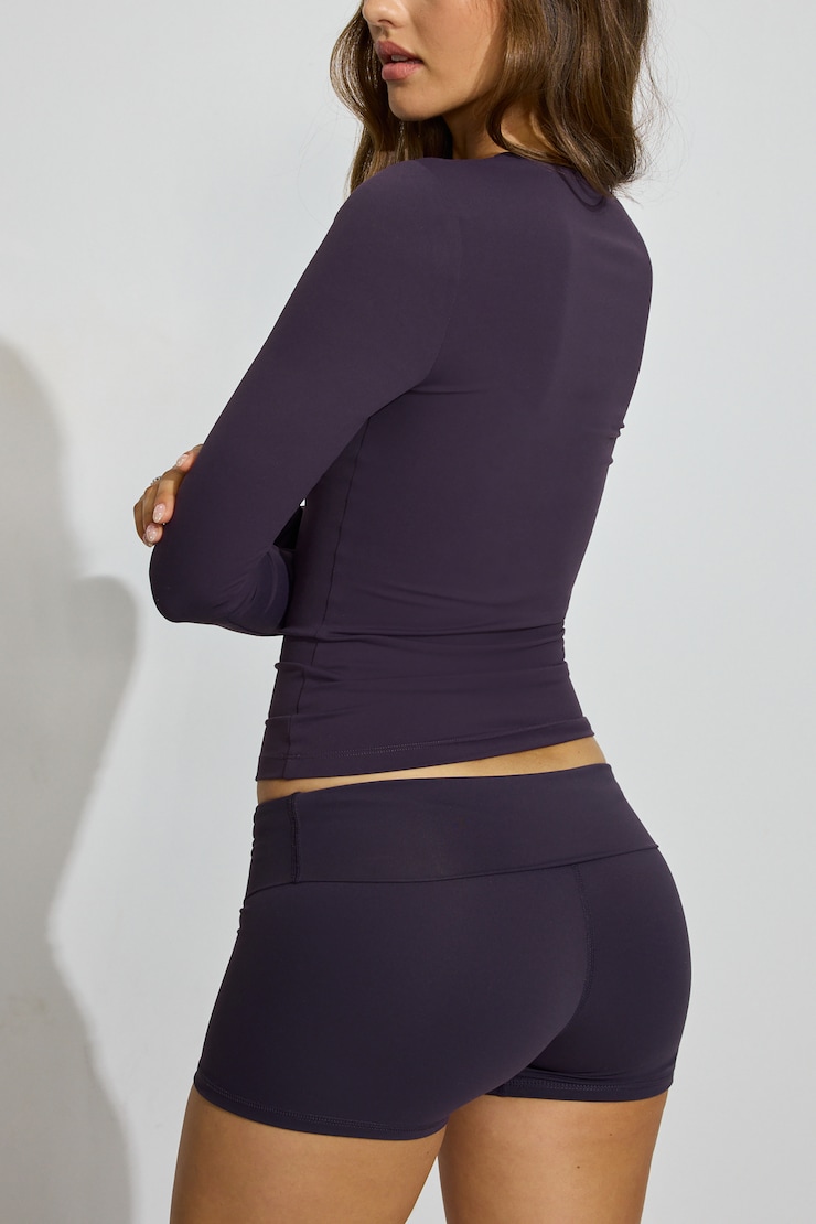 Sleek Crewneck Long Sleeve Top, Perky Plum Purple, large