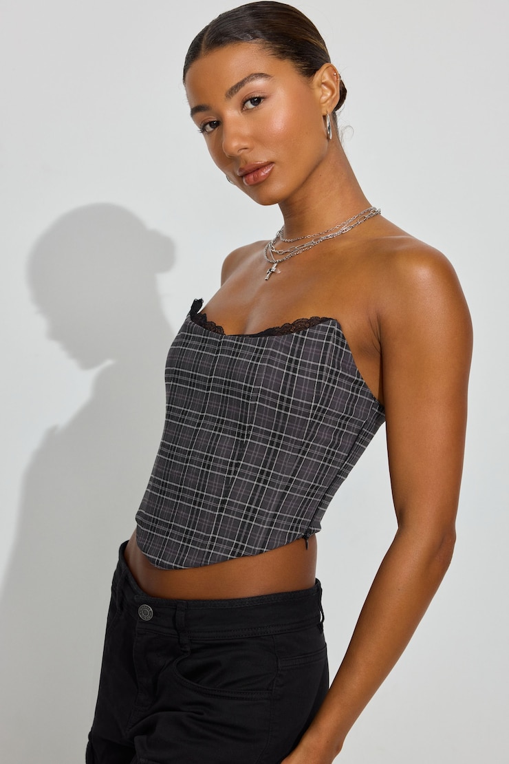 Lace Trim Strapless Bustier Gray | Garage