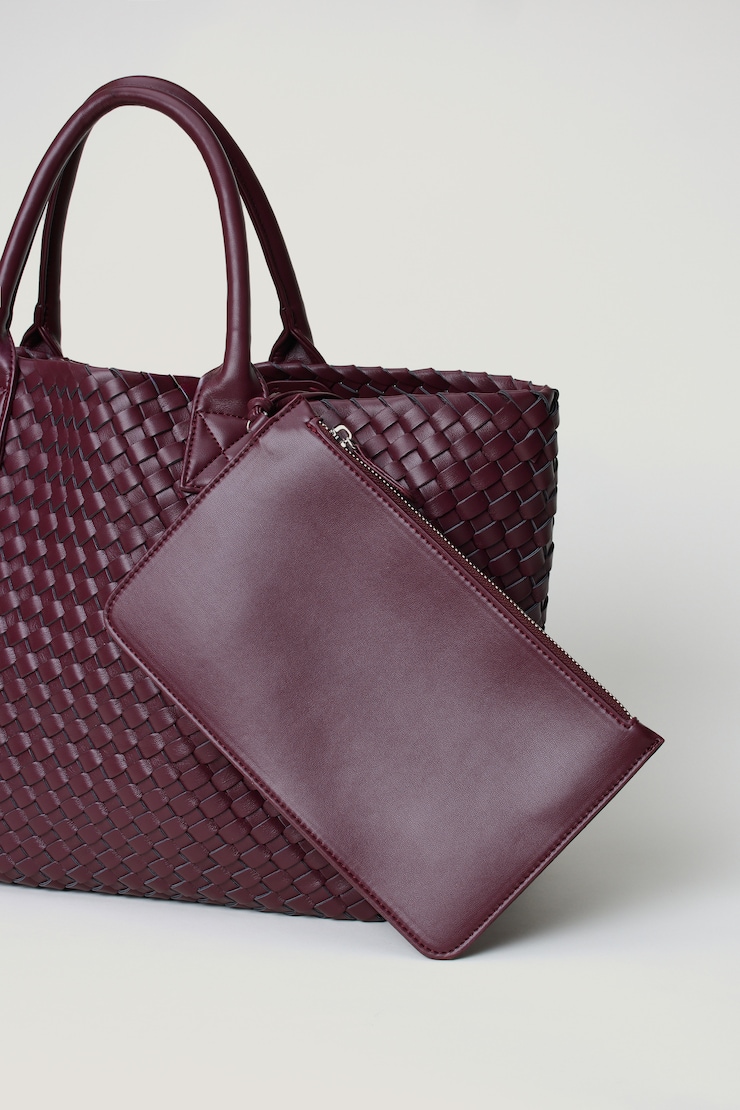 Oversized Woven Faux Leather Tote Red | Dynamite