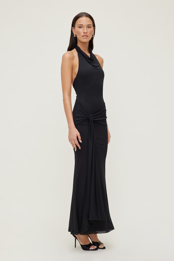 Scarlet Draped Mesh Maxi Dress Jet Black large