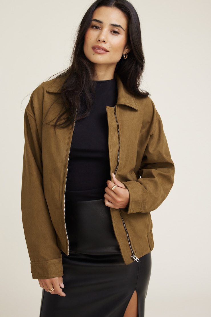 Faux Suede Coach Jacket