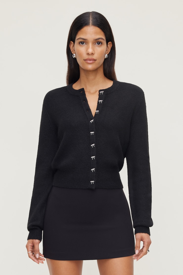 Rebecca Bow Button Cardigan Jet Black large